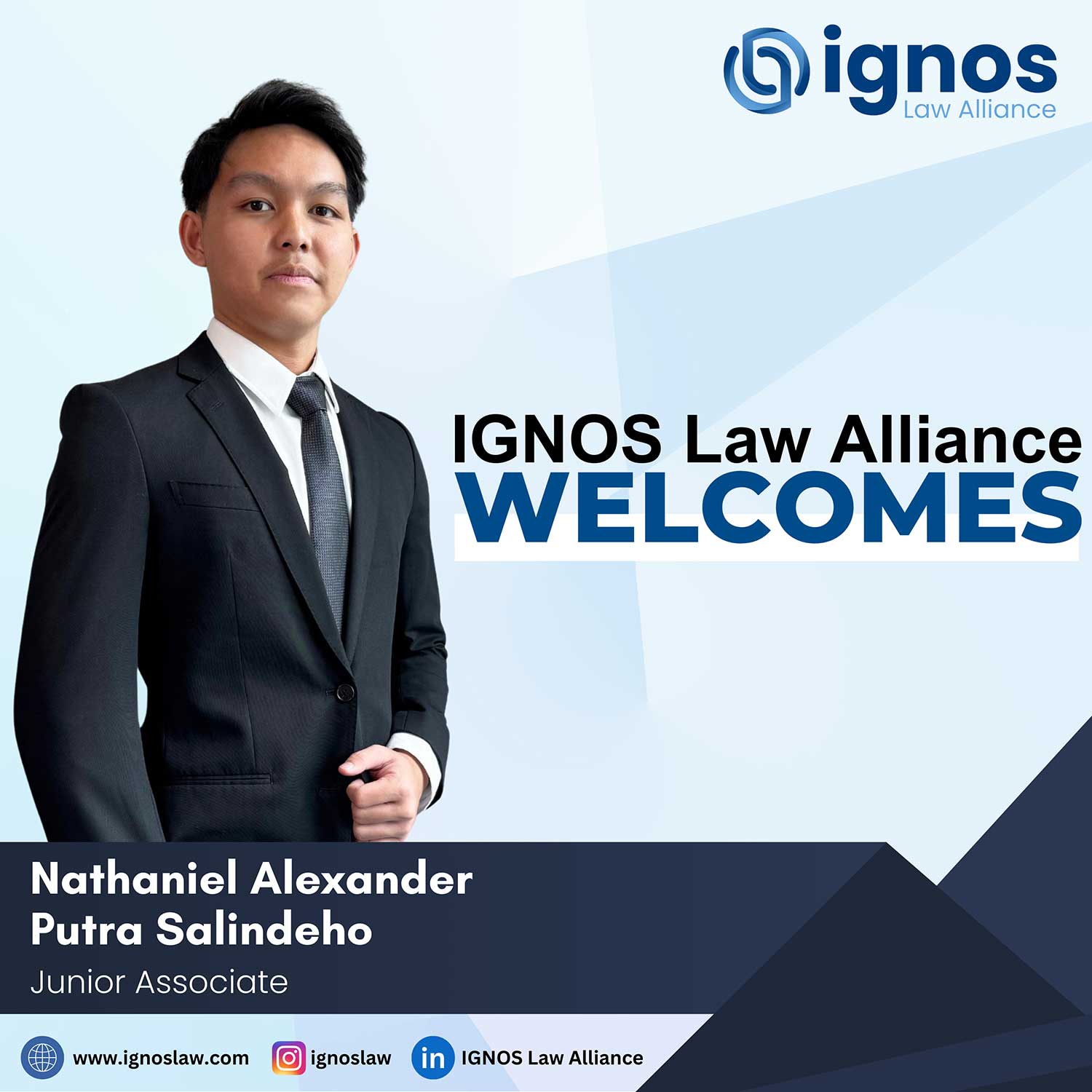 IGNOS Law Alliance Menyambut Nathaniel Alexander Putra Salindeho sebagai Junior Associate